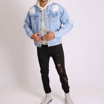 Faro oversized denim jacket in vintage stonewash with distressing