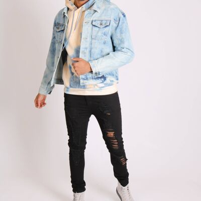 Head in the clouds denim jacket with cloudy bleach wash
