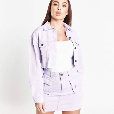 Liquor n Poker - Milton cropped denim jacket in lilac denim