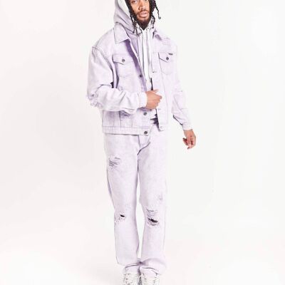 Liquor n Poker - Oversized denim jacket in lilac with distressing