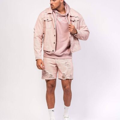 Liquor n Poker - Oversized denim jacket in pink with distressing