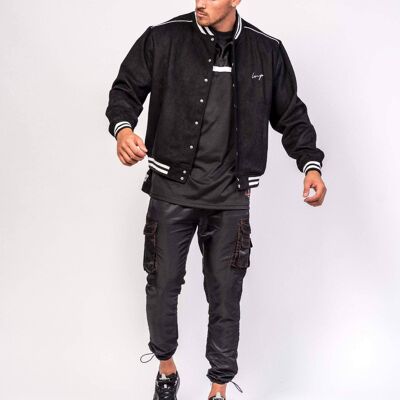 Liquor n Poker - Rebel club varsity bomber jacket in black suede