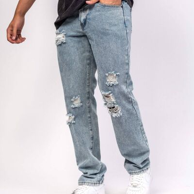 Liquor n Poker - Straight leg jeans in vintage stonewash with rips