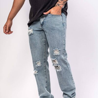 Liquor n Poker - Straight leg jeans in vintage stonewash with rips