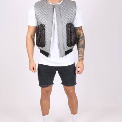 Liquor N Poker puffa gilet vest in light grey with 3d pockets