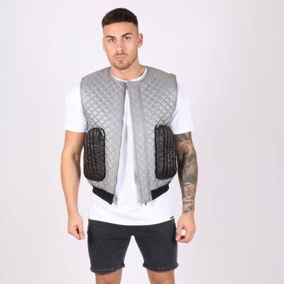 Liquor N Poker puffa gilet vest in light grey with 3d pockets