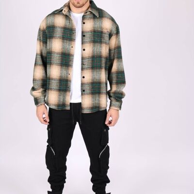 Liquor n Poker Utility flannel overshirt in beige and green