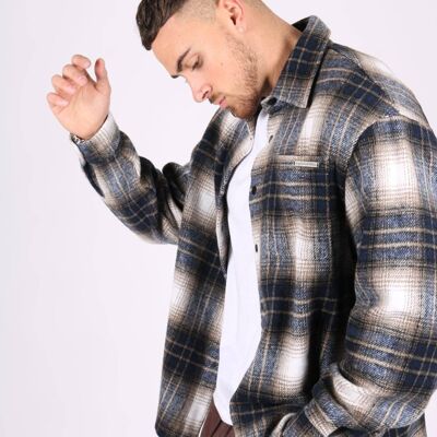 Liquor n Poker Utility flannel overshirt in cream and blue