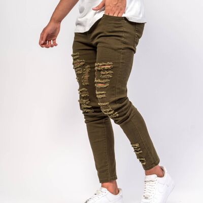 Logan skinny jeans with distressing in khaki