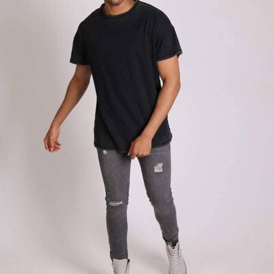 Logan stretch skinny jeans in washed black with distressing