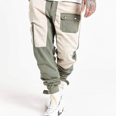 Military relaxed cargo trousers with stone suede patch