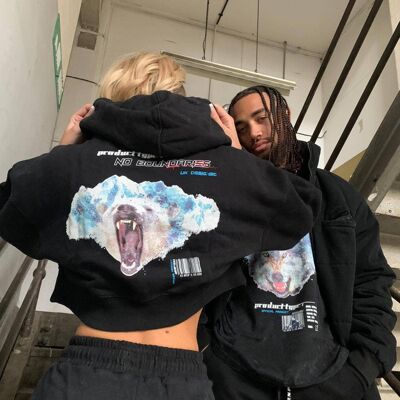 No boundaries oversized crop hoodie with polar print