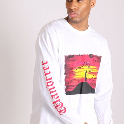 Wanderer long sleeve t shirt with safari print in white