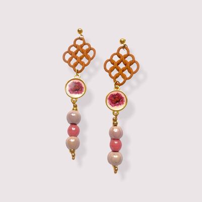 Boucles d'oreilles  ornées de perles de céramique roses