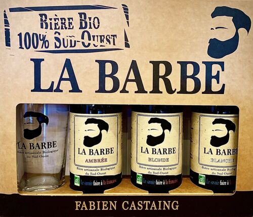 Bière La barbe coffret 3 bieres artisanale bio + 1 verre sérigraphié