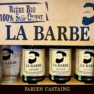 Confezione Bière La barbe da 3 birre artigianali biologiche + 1 bicchiere serigrafato