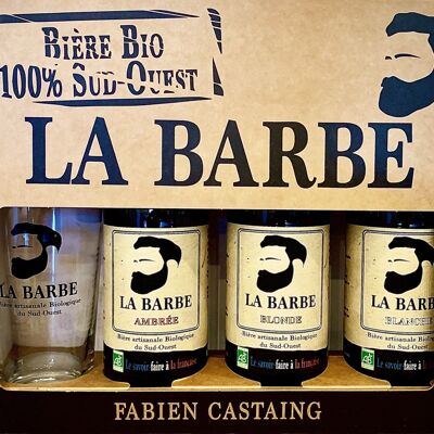 Bière La barbe box of 3 organic craft beers + 1 screen-printed glass