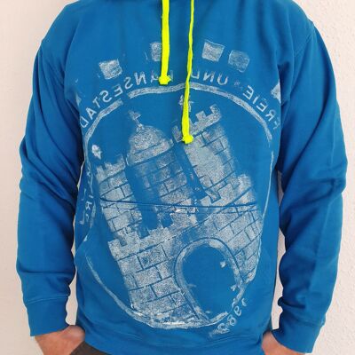 Unisex Hoodie blau/gelb weiß - Hoodie