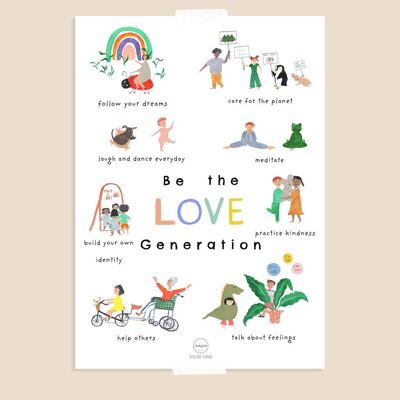 Poster „Be the Love Generation“ A3 Cremefarbenes Papier