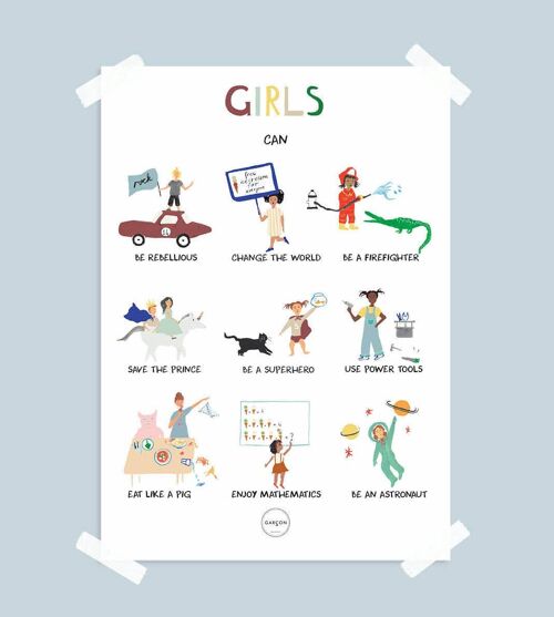 Poster “Girls can” size A3 cream paper