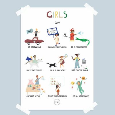 Poster „Girls can“ im A3-Format aus cremefarbenem Papier