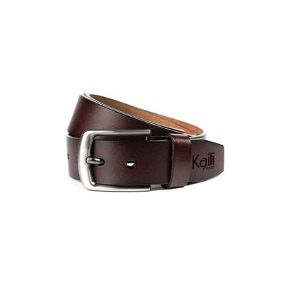 K4003BB | Men's Belt in Genuine Leather, Smooth. Dark Brown colour. Gunmetal Buckle Dimensions: 120 x 3.7 x 0.5 cm (waistline 105 cm). Packaging: rigid bottom/lid Gift Box