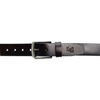 K4003BB | Ceinture Homme en Cuir Véritable, Lisse. Couleur marron foncé. Dimensions de la boucle en bronze à canon : 120 x 3,7 x 0,5 cm (tour de taille 105 cm). Conditionnement : Boîte cadeau fond/couvercle rigide 4