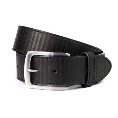 K4009AB | Allover Men's Belt in Leather Lining with Pu Finish. Black colour. Dimensions: 125 x 3.8 x 0.5 cm (waistline 110 cm). Packaging: rigid bottom/lid Gift Box