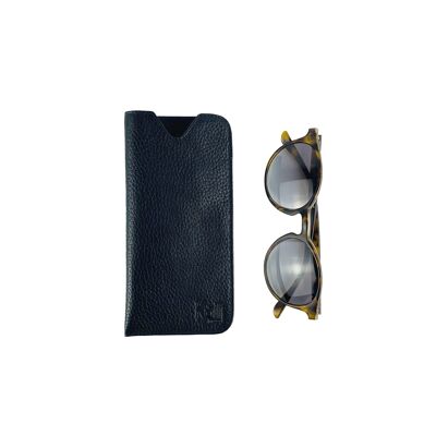 K0030AB | Etui à Lunettes en Cuir Véritable Pleine Fleur, dollar grainé - Couleur Noir - Dimensions : 8,5 x 16,5 x 0,5 cm - Conditionnement : Sac Tnt