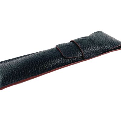 K0028AB | Etui für Stifte aus echtem Vollnarbenleder, genarbter Dollar – schwarze Farbe mit roten Kanten – Maße: 4,5 x 16,5 x 1 cm – Verpackung: Tnt-Tasche