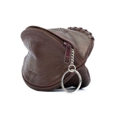 K10655BB | Mini Pochette/Porte-Clés en Cuir Véritable Pleine Fleur, Volanata. Couleur marron foncé. Accessoires en nickel poli. Dimensions : 12,5 x 7,5 x 7,5 cm. Conditionnement : Sachet TNT