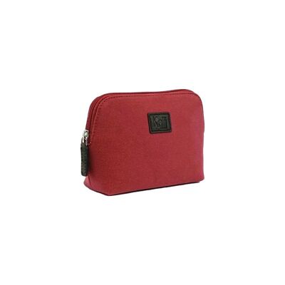 K0026XB | Pochette für Damen aus Canvas/echtem vollnarbigem Volanata-Leder – Farbe Bordeaux/Dunkelbraun. Reißverschluss. Abmessungen: 17 x 13 x 6,5 cm – Verpackung: TNT-Beutel