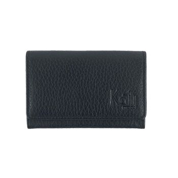 K0004AB | Portefeuille pour Cartes de Visite/Crédit en véritable cuir pleine fleur grainé dollar - Couleur Noir - Dimensions : 10 x 6 x 2 cm - Conditionnement : fond/couvercle rigide Coffret Cadeau 2