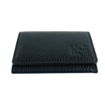 K0004AB | Portefeuille pour Cartes de Visite/Crédit en véritable cuir pleine fleur grainé dollar - Couleur Noir - Dimensions : 10 x 6 x 2 cm - Conditionnement : fond/couvercle rigide Coffret Cadeau 3