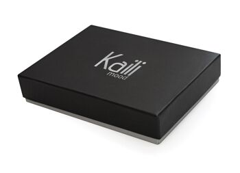 K0004AB | Portefeuille pour Cartes de Visite/Crédit en véritable cuir pleine fleur grainé dollar - Couleur Noir - Dimensions : 10 x 6 x 2 cm - Conditionnement : fond/couvercle rigide Coffret Cadeau 4