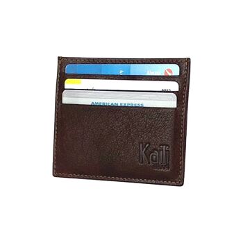 K10616BB | Porte-cartes de crédit en cuir véritable pleine fleur. Couleur marron foncé. Grande poche centrale. Dimensions : 9,8 x 8 x 0,5 cm. Conditionnement : Boîte cadeau fond/couvercle rigide 1
