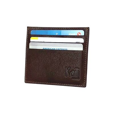 K10616BB | Porte-cartes de crédit en cuir véritable pleine fleur. Couleur marron foncé. Grande poche centrale. Dimensions : 9,8 x 8 x 0,5 cm. Conditionnement : Boîte cadeau fond/couvercle rigide