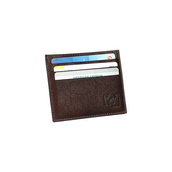 K10616BB | Porte-cartes de crédit en cuir véritable pleine fleur. Couleur marron foncé. Grande poche centrale. Dimensions : 9,8 x 8 x 0,5 cm. Conditionnement : Boîte cadeau fond/couvercle rigide 2