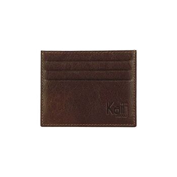 K10616BB | Porte-cartes de crédit en cuir véritable pleine fleur. Couleur marron foncé. Grande poche centrale. Dimensions : 9,8 x 8 x 0,5 cm. Conditionnement : Boîte cadeau fond/couvercle rigide 6