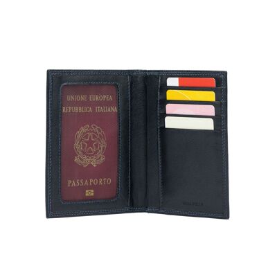 K10222AB | Document Holder + Passport in genuine full grain leather, with slight grain. Black colour. Closed dimensions: 10 x 14 x 1 cm - Packaging: rigid bottom/lid Gift Box