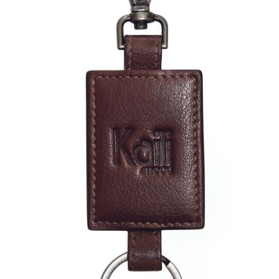 K10650BB | Keychain in genuine full grain leather, Volanata. Dark Brown colour. Antique Nickel Accessories. Total dimensions: 4 x 15 x 0.5 cm. Packaging: rigid bottom/lid Gift Box