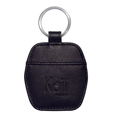 K10854AB | Porte-clés en cuir Saffiano véritable. Couleur Noir Anneau pour clés Nickel poli. Dimensions totales : 5,5 x 9,5 x 0,5 cm. Conditionnement : Boîte cadeau fond/couvercle rigide