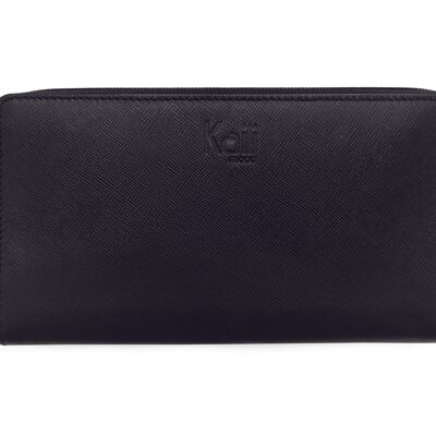 K10838AB | Damenbrieftasche aus echtem Saffiano-Leder. Farbe Schwarz. 6 Kreditkartenfächer. Maße geschlossen: 18,5 x 10 x 2,5 cm. Verpackung: Geschenkbox mit starrem Boden/Deckel
