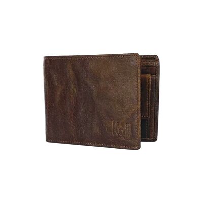 K10603BB | Portefeuille Homme en Cuir Véritable Pleine Fleur, Volanata. Couleur marron foncé. Poche pour les pièces. Dimensions fermé : 12,5 x 9,3 x 1 cm Conditionnement : fond/couvercle rigide Coffret Cadeau