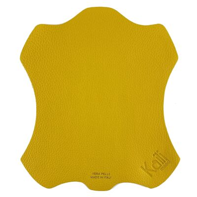 K0001RB | Tappetino per Mouse Made in Italy in Vera Pelle pieno fiore, grana dollaro - Colore Giallo - Dimensioni: cm 20 x 23 - Confezione: Sacchetto tubolare Tnt