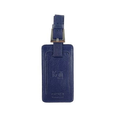 K0006DB | Luggage tag in full-grain genuine leather with a slight grain. Blue color. Adjustable strap. Dimensions: 12 x 6.5 x 1 cm - Packaging: rigid bottom/lid Gift Box