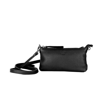 K0013AB | Bolso de Hombro para Mujer en Piel Verdadera de Plena Flor, con grano claro. Correa de hombro extraíble. Accesorios en Níquel Pulido. Color negro.Dimensiones: 20 x 10,5 x 2 cm.Embalaje: Bolsa Tnt