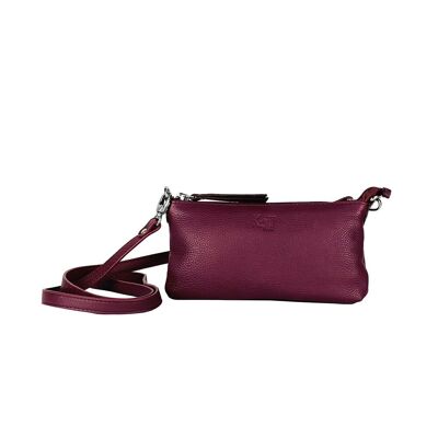 K0013NB | Women's Shoulder Bag in Genuine Full-grain Leather, with light grain. Removable shoulder strap. Polished Nickel Accessories. Mauve colour. Dimensions: 20 x 10.5 x 2 cm. Packaging: Tnt bag