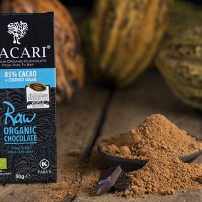 Barra de chocolate negro Paccari crudo 85% organico 50gr