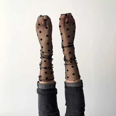 Socken aus Tüll und großen Punkten – Estelle – Schwarz